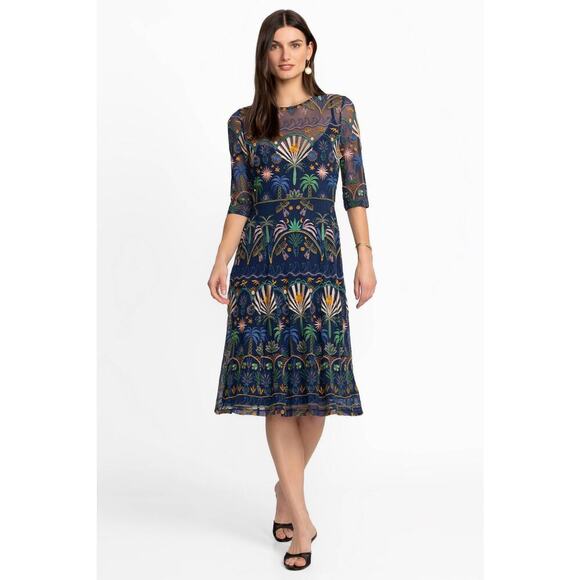 Johnny Was Dresses & Skirts - Johnny Was Women's Nova Paneled Midi Dress 3/4 Sleeves Blue Size Small NWT